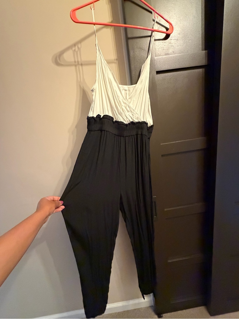 Leith Black and Cream Two-Tone Sleeveless Jumpsuit